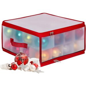 Relaxdays Christmas bauble storage box, 32 baubles, HxWxD: 18x36x36 cm, plastic, cardboard, bauble box, transparent/red Relaxdays Christmas bauble storage box, 32 baubles, HxWxD: 18x36x36 cm, plastic, cardboard, bauble box, transparent/red