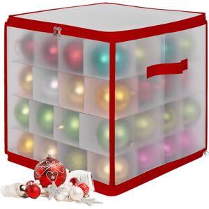 Relaxdays Christmas bauble storage box, 64 baubles, HxWxD: 36x36x36 cm, plastic, cardboard, bauble box, transparent/red Relaxdays Christmas bauble storage box, 64 baubles, HxWxD: 36x36x36 cm, plastic, cardboard, bauble box, transparent/red