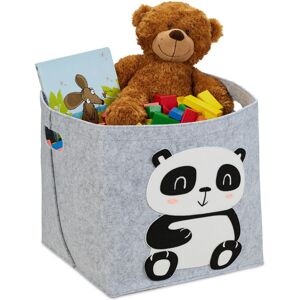 Storage Basket, Set of 2, Panda Motif, Felt Organiser for Children, Foldable, h x w x d: 33 x 34 x 32 cm, Grey - Relaxdays Storage Basket, Set of 2, Panda Motif, Felt Organiser for Children, Foldable, h x w x d: 33 x 34 x 32 cm, Grey - Relaxdays