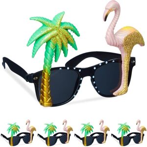 Relaxdays - Hawaii Cocktail Party Glasses with Flamingo & Palm Trees, Set of 5, Gag Glasses, Carnival Sunglasses, Coloured Relaxdays - Hawaii Cocktail Party Glasses with Flamingo & Palm Trees, Set of 5, Gag Glasses, Carnival Sunglasses, Coloured