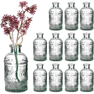 Relaxdays - Glass Vase, Set of 12, for Table Decor, Vintage Design, h: 13x6 cm, Decorative Mini Bottles for Flowers, Clear Relaxdays - Glass Vase, Set of 12, for Table Decor, Vintage Design, h: 13x6 cm, Decorative Mini Bottles for Flowers, Clear