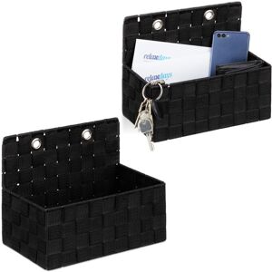 Hanging Storage Basket, Set of 2, Wicker Look, Bathroom or Hallway, Wall-Mounted Organiser, 20x25x6.5cm, Black - Relaxdays Hanging Storage Basket, Set of 2, Wicker Look, Bathroom or Hallway, Wall-Mounted Organiser, 20x25x6.5cm, Black - Relaxdays
