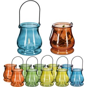 Relaxdays Lanterns Set of 12, Decorative Candle Holders for Outdoors & Indoors, H x D: 10 x 8,5 cm, Glass, Multicoloured Relaxdays Lanterns Set of 12, Decorative Candle Holders for Outdoors & Indoors, H x D: 10 x 8,5 cm, Glass, Multicoloured