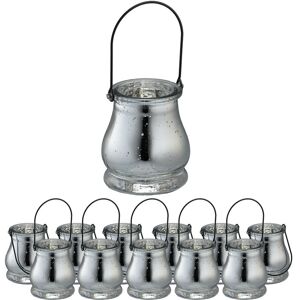 Relaxdays Lanterns Set of 12, Decorative Candle Holders for Outdoors & Indoors, H x D: 10 x 8,5 cm, Glass, Silver Relaxdays Lanterns Set of 12, Decorative Candle Holders for Outdoors & Indoors, H x D: 10 x 8,5 cm, Glass, Silver