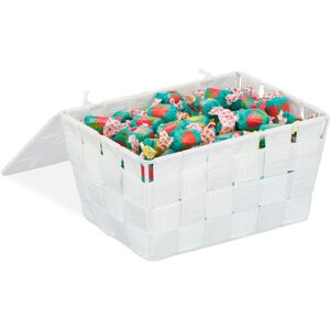 Relaxdays - 4x Storage Baskets with Lid, Woven Optics, Bathroom Organiser HxWxD: 10.5 x 19.5 x 14.5 cm, Plastic, White Relaxdays - 4x Storage Baskets with Lid, Woven Optics, Bathroom Organiser HxWxD: 10.5 x 19.5 x 14.5 cm, Plastic, White