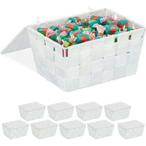 Relaxdays 10x Storage Baskets with Lid, Woven Optics, Bathroom Organiser HxWxD: 10.5 x 19.5 x 14.5 cm, Plastic, White Relaxdays 10x Storage Baskets with Lid, Woven Optics, Bathroom Organiser HxWxD: 10.5 x 19.5 x 14.5 cm, Plastic, White