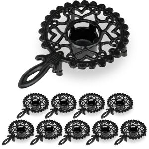 Set of 10 Relaxdays Pot Warmers for Tea & Coffee, 1 Tealight, Mug Tray, Candle Holder, Antique Design, Cast Iron, Black Set of 10 Relaxdays Pot Warmers for Tea & Coffee, 1 Tealight, Mug Tray, Candle Holder, Antique Design, Cast Iron, Black