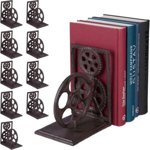 Set of 10 Relaxdays Retro Bookends, Cast Iron, Book Support, Gears, Decor HxWxD: 16 x 13 x 10 cm, Brown Set of 10 Relaxdays Retro Bookends, Cast Iron, Book Support, Gears, Decor HxWxD: 16 x 13 x 10 cm, Brown