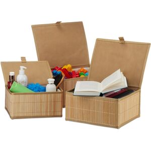 Relaxdays - 4 Sets of 3 Bamboo Storage Baskets with Lid, Decorative Organiser, Dust-free & Moisture-resistant, Natural Relaxdays - 4 Sets of 3 Bamboo Storage Baskets with Lid, Decorative Organiser, Dust-free & Moisture-resistant, Natural