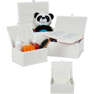 Relaxdays 2 Sets of 3 Bamboo Storage Baskets with Lid, Decorative Organiser, Dust-free & Moisture-resistant, White Relaxdays 2 Sets of 3 Bamboo Storage Baskets with Lid, Decorative Organiser, Dust-free & Moisture-resistant, White