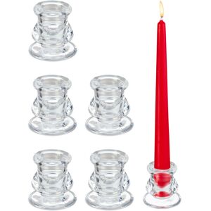 Relaxdays Pillar Candle Holder, Glass, Set of 6, Curved Candle Holders, Stick Candles, H x D: 5.5 x 5.5 cm, Transparent Relaxdays Pillar Candle Holder, Glass, Set of 6, Curved Candle Holders, Stick Candles, H x D: 5.5 x 5.5 cm, Transparent