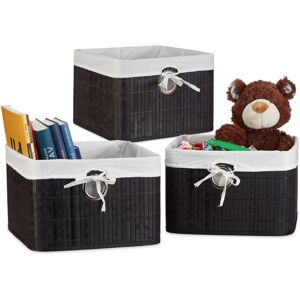 Set of 3 Relaxdays Storage Basket, Fabric Lining, Bamboo, Rectangular, Bathroom, Accessories, HxWxD: 20x31x31 cm Black Set of 3 Relaxdays Storage Basket, Fabric Lining, Bamboo, Rectangular, Bathroom, Accessories, HxWxD: 20x31x31 cm Black