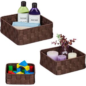 Relaxdays - Storage Basket, Set of 3, Basket in 3 Sizes, Woven, Plastic, Metal Frame, Bathroom Baskets, Storage Box, Brown Relaxdays - Storage Basket, Set of 3, Basket in 3 Sizes, Woven, Plastic, Metal Frame, Bathroom Baskets, Storage Box, Brown
