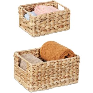 Storage Basket, Set of 2, for Bathroom, Living Room & Bedroom, Organiser, Woven Boxes, Water Hyacinth, Natural - Relaxdays Storage Basket, Set of 2, for Bathroom, Living Room & Bedroom, Organiser, Woven Boxes, Water Hyacinth, Natural - Relaxdays