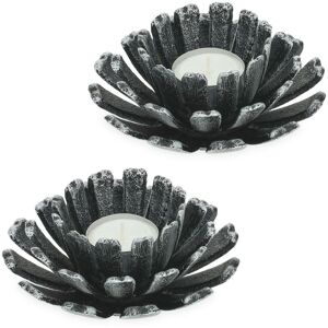 Relaxdays Tealight Holder, Set of 2, Flower Shape, Candle Stand, Cast Iron, Indoors & Outdoors, HxØ 6 x 13.5 cm, Silver Relaxdays Tealight Holder, Set of 2, Flower Shape, Candle Stand, Cast Iron, Indoors & Outdoors, HxØ 6 x 13.5 cm, Silver