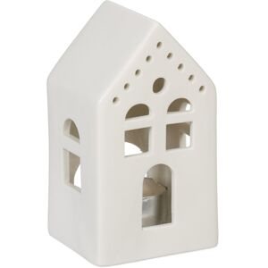 Relaxdays - Tealight House Ceramic, Light through Windows, for 1 Candle, HxWxD: 12 x 6.5 x 6 cm, Table Decoration, White Relaxdays - Tealight House Ceramic, Light through Windows, for 1 Candle, HxWxD: 12 x 6.5 x 6 cm, Table Decoration, White