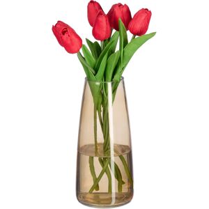 Relaxdays - Glass Flower Vase, Modern Decor for the Table, Large Centerpiece, for Bouquet, hwd: 26 x 10 x 10 cm, Brown Relaxdays - Glass Flower Vase, Modern Decor for the Table, Large Centerpiece, for Bouquet, hwd: 26 x 10 x 10 cm, Brown