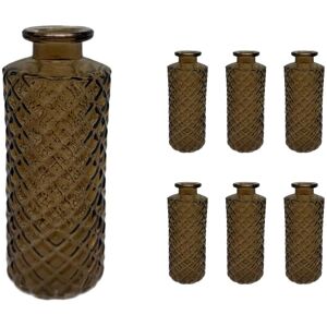 Relaxdays vases, set of 6, rhombus pattern, vintage, glass, HxD: 13 x 5 cm, mini vases for table decor, brown Relaxdays vases, set of 6, rhombus pattern, vintage, glass, HxD: 13 x 5 cm, mini vases for table decor, brown