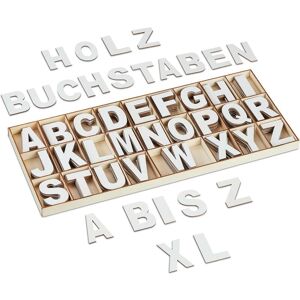 Relaxdays - Wooden Letters Set, 208 pcs, Crafts, Uppercase a-z, with Convenient Storage Box, Characters, Decoration, White Relaxdays - Wooden Letters Set, 208 pcs, Crafts, Uppercase a-z, with Convenient Storage Box, Characters, Decoration, White