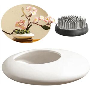 Tlily - Sentimental Ceramic Vase Set,Pebble Shaped Flower Arrangement Bowl with 2Inch Frog Pin Stem Holder White Tlily - Sentimental Ceramic Vase Set,Pebble Shaped Flower Arrangement Bowl with 2Inch Frog Pin Stem Holder White