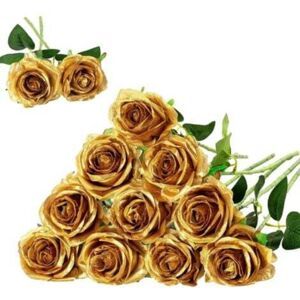 MCBOSON Set of 12 Artificial Silk Roses (Gold) for Home and Wedding Party Decoration MCBOSON Set of 12 Artificial Silk Roses (Gold) for Home and Wedding Party Decoration