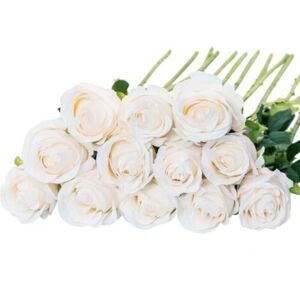 MCBOSON Set of 12 Artificial Silk Roses (White) for Home Decoration, Wedding Party MCBOSON Set of 12 Artificial Silk Roses (White) for Home Decoration, Wedding Party