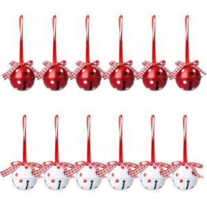 CYSLMUK Set of 12 Christmas Bells and Jingle Bells, Christmas Tree Decorations, Polka Dot Pattern, Red and White Jingle Bells Pendant Ornaments CYSLMUK Set of 12 Christmas Bells and Jingle Bells, Christmas Tree Decorations, Polka Dot Pattern, Red and White Jingle Bells Pendant Ornaments