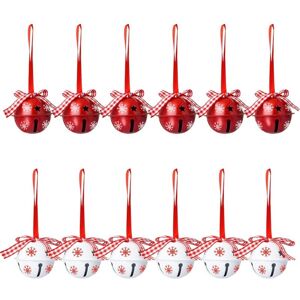 CYSLMUK Set of 12 Christmas Bells and Jingle Bells, Christmas Tree Decorations, Snowflake Pattern, Red and White Jingle Bell Pendant Ornaments CYSLMUK Set of 12 Christmas Bells and Jingle Bells, Christmas Tree Decorations, Snowflake Pattern, Red and White Jingle Bell Pendant Ornaments