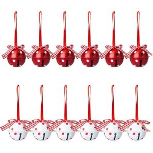 Set of 12 Christmas bells and jingles, Christmas tree decorations, dotted pattern, hanging ornaments, red and white jingles Ymyny Set of 12 Christmas bells and jingles, Christmas tree decorations, dotted pattern, hanging ornaments, red and white jingles Ymyny