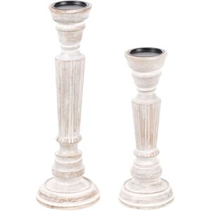 Beliani - Set of 2 Candleholders Antique Mango Wood Candlesticks Light Brown Darwa Beliani - Set of 2 Candleholders Antique Mango Wood Candlesticks Light Brown Darwa