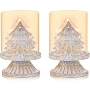 Linghhang - Set of 2 White Metal Candlestick Holders Pillar Candle Holders(Tree), Hurricane Distressed Candlestick Holders Favor Pieces for Christmas Linghhang - Set of 2 White Metal Candlestick Holders Pillar Candle Holders(Tree), Hurricane Distressed Candlestick Holders Favor Pieces for Christmas