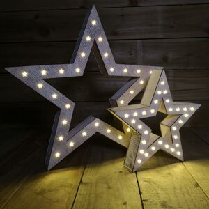 SAMUEL ALEXANDER Set of 2 Wooden Battery Stars Christmas Decoration with 60 Warm White LEDs SAMUEL ALEXANDER Set of 2 Wooden Battery Stars Christmas Decoration with 60 Warm White LEDs