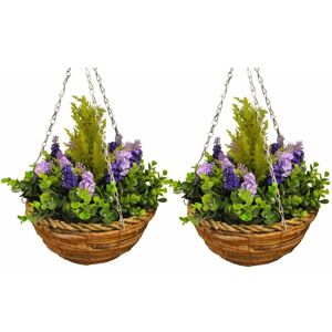 Selections - Set of 2 x Artificial Lavender & Eucalyptus Topiary Hanging Baskets (25cm) Selections - Set of 2 x Artificial Lavender & Eucalyptus Topiary Hanging Baskets (25cm)