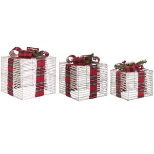 BELIANI Set of 3 Christmas Decorations LED MANGEN Christmas Gifts 20/25/35 cm Off-White BELIANI Set of 3 Christmas Decorations LED MANGEN Christmas Gifts 20/25/35 cm Off-White