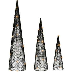BELIANI Set of 3 Christmas Decorations LED VEJLESO Christmas Tree 40/60/80 cm Black BELIANI Set of 3 Christmas Decorations LED VEJLESO Christmas Tree 40/60/80 cm Black