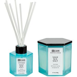 Beliani Set of Scented Candle and Fragrance Stick Diffuser - Pink - Sage Sea Salt - Set of 2 Beliani Set of Scented Candle and Fragrance Stick Diffuser - Pink - Sage Sea Salt - Set of 2