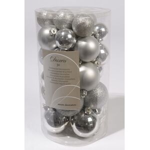 Kaemingk Shatterproof Mixed 30 Christmas Baubles - Silver- Various Sizes Kaemingk Shatterproof Mixed 30 Christmas Baubles - Silver- Various Sizes
