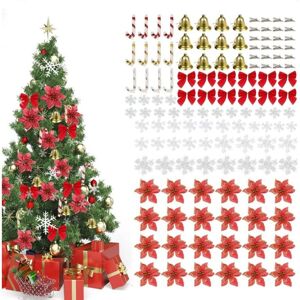 ANPVIZ Shiny Christmas tree flower set, 120-piece Christmas tree decorations, including 24 shiny flowers, poinsettias, 24 clips, 12 bows, 12 bells, 12 ANPVIZ Shiny Christmas tree flower set, 120-piece Christmas tree decorations, including 24 shiny flowers, poinsettias, 24 clips, 12 bows, 12 bells, 12