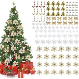 ANPVIZ Shiny Christmas Tree Flower Set, 120-Piece Christmas Tree Flower Decorations, Including 24 Shiny Poinsettia Flowers, 24 Clips, 12 Bows, 12 Bells, 12 ANPVIZ Shiny Christmas Tree Flower Set, 120-Piece Christmas Tree Flower Decorations, Including 24 Shiny Poinsettia Flowers, 24 Clips, 12 Bows, 12 Bells, 12