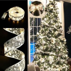 CYSLMUK silver-1 Christmas Tree Ribbon Glitter LED Light Garland for Christmas Tree Decoration - (warm light) Length: 5m CYSLMUK silver-1 Christmas Tree Ribbon Glitter LED Light Garland for Christmas Tree Decoration - (warm light) Length: 5m