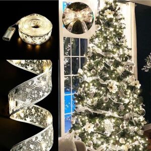 CYSLMUK silver-1 Christmas Tree Ribbon Glitter LED String Lights for Christmas Tree Decoration - (warm light) Length: 5m CYSLMUK silver-1 Christmas Tree Ribbon Glitter LED String Lights for Christmas Tree Decoration - (warm light) Length: 5m