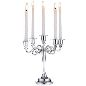 OSQI Silver candelabra candle holder, 5-arm candle holder, 27 cm tall, represents taper candles for centerpieces, birthday parties, weddings, dining OSQI Silver candelabra candle holder, 5-arm candle holder, 27 cm tall, represents taper candles for centerpieces, birthday parties, weddings, dining