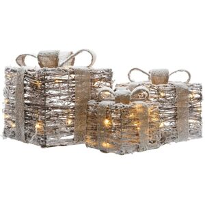 Kaemingk Light Up Christmas Gift Present Boxes - Under Tree Decorations - Snowy Wicker Kaemingk Light Up Christmas Gift Present Boxes - Under Tree Decorations - Snowy Wicker
