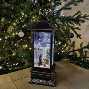 Snowtime - 31cm Dual Power led Christmas Glitter Water Spinner Rustic Lantern Macneil 'Cats & Dogs Watching Santa' Scene Snowtime - 31cm Dual Power led Christmas Glitter Water Spinner Rustic Lantern Macneil 'Cats & Dogs Watching Santa' Scene