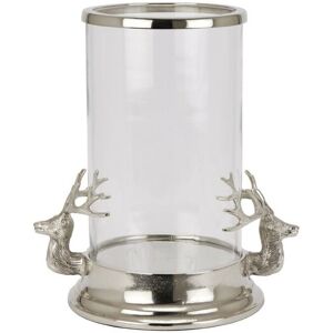 Hill Interiors - Stag Heads Hurricane Lantern - Metal - L24 x W34 x H38 cm - Silver Hill Interiors - Stag Heads Hurricane Lantern - Metal - L24 x W34 x H38 cm - Silver