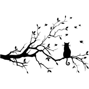 Readcly - Tree Branch Leaves With Cat Wall Decals Stickers Removable Vinyl Bird Decal Sticker Home Decor Room Decorations Black Readcly - Tree Branch Leaves With Cat Wall Decals Stickers Removable Vinyl Bird Decal Sticker Home Decor Room Decorations Black
