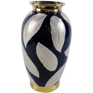 Vanity Living - Handmade Ceramic Vase for Living Room Decoration, Blue with White & Gold Leaves Modern Home Decor Vanity Living - Handmade Ceramic Vase for Living Room Decoration, Blue with White & Gold Leaves Modern Home Decor