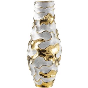 Vanity Living - Handmade Ceramic Vase for Living Room, White & Gold Textured Ripples Design Modern Home Decoration Vanity Living - Handmade Ceramic Vase for Living Room, White & Gold Textured Ripples Design Modern Home Decoration
