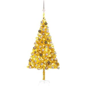 Artificial Pre-lit Christmas Tree with Ball Set Gold 180 cm PET vidaXL Artificial Pre-lit Christmas Tree with Ball Set Gold 180 cm PET vidaXL
