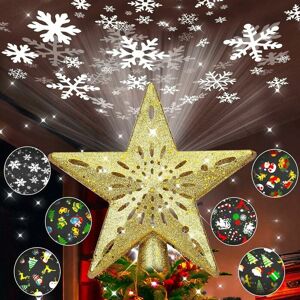 DEWDAT WinPull Lighted Christmas Tree Topper with 6 Pattern Projection Modes, Christmas Tree Topper Decorations Built-in led Projection Light, 3D Glitter DEWDAT WinPull Lighted Christmas Tree Topper with 6 Pattern Projection Modes, Christmas Tree Topper Decorations Built-in led Projection Light, 3D Glitter